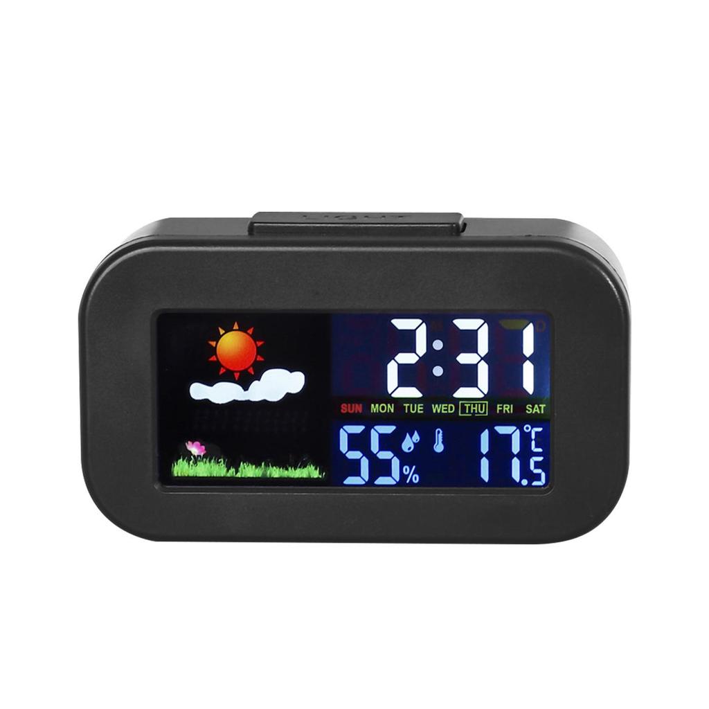 Cross-Border Multifunctional Weather Clock: Color Screen, Perpetual Calendar, Temperature & Humidity Monitor, Backlight, Alarm, Smart Features.