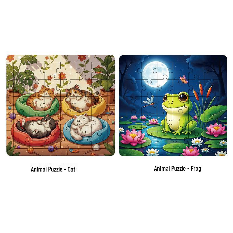 Animal Series 2D Wooden Jigsaw Puzzle - Educational Anime Cartoon Gift for Children