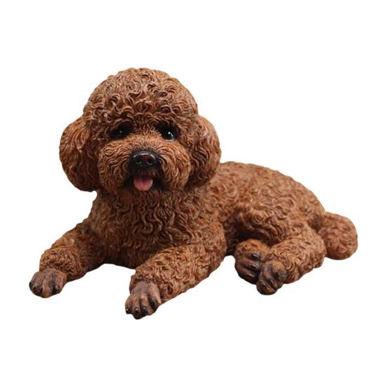 Office Desk Ornament Realistic Teddy Dog Statue, Desktop Small Pet Model, Cute Laying Sculpture Collectibles for Owners Car Dashboard, Desk,