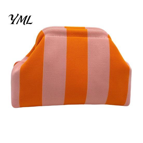 Large Capacity Cosmetic Pouch Woven Striped Clutch Purse for Woman, Pouch, Portable Party Knit Dumpling Bag, Kiss Lock Handbag Evening,