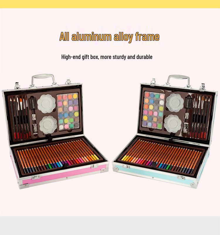 145-Piece Double-Layer Aluminum Box Paint Brush Set for Children's Art and Watercolor Painting Supplies