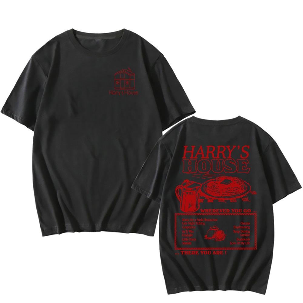 

HarrysHouse Print T-shirt O-neck Short Sleeve Loose Male Tshirts Fashion Summer Unisex Streetwear Cotton Soft Men Tees XS чёрный