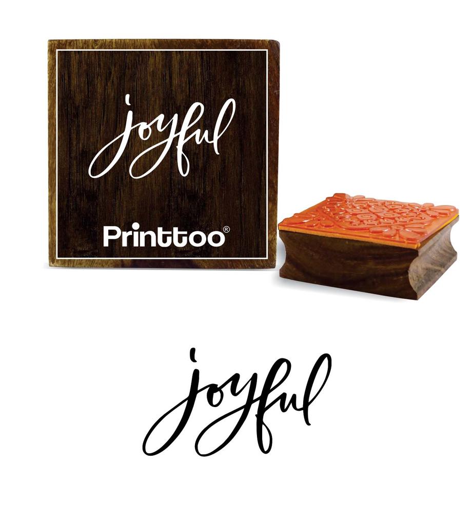 Printtoo Scrap-Booking Joyful Text Design Square Wooden Rubber Stamp Brown Block-2 x 2