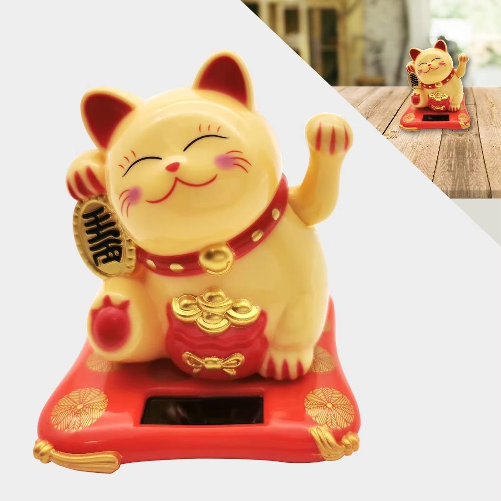 Solar Powered Fortune Cat Figurine Waving Wealth Waving Hand Cat Ornaments  Holiday Gift