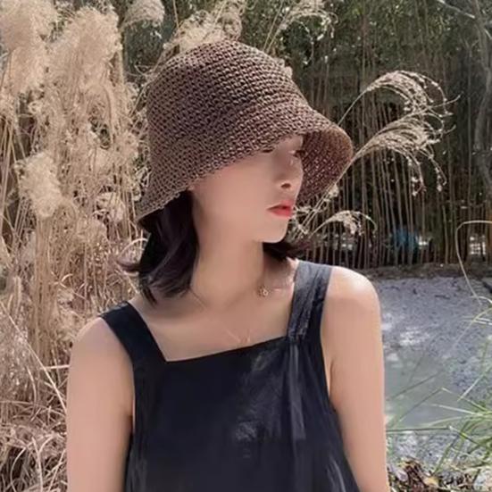 Summer Hat Versatile Solid Color Short Basin Knitted Straw Hat Fashion