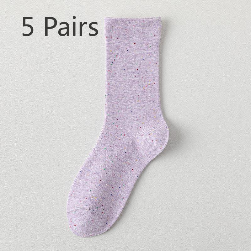 5 Pairs Dot Yarn Socks Candy Coloured Mid-length Boneless Pile Socks Thin Sweat-absorbing Breathable Fashion Cotton Socks
