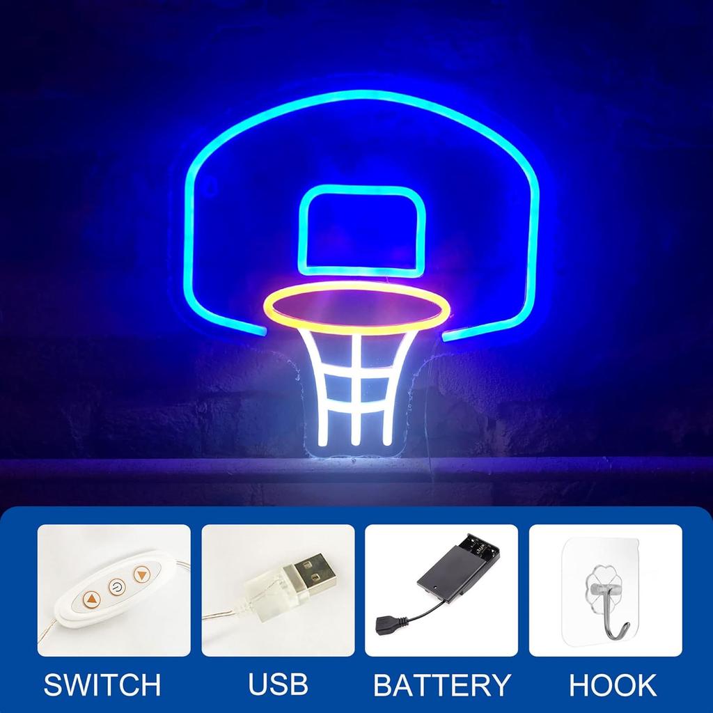 Basketballkorb Neonschild für Raumdekoration Schlafzimmerwand Basketball Neonschilder Cooles Neonschild für Raum Schlafzimmer Geschäft Weihnachts-Geburtstags-Schilder Kindergeschenk