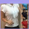 Camisa Blusa Feminina Versátil de Moda Manga Curta Laço Chiffon Para Verão Uso Casual