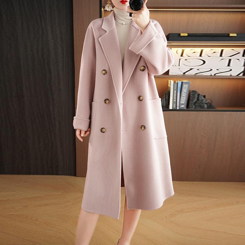Women's Extra-Long Double-Faced Wool Trench Coat – Classic Suit Collar for Autumn and Winter.