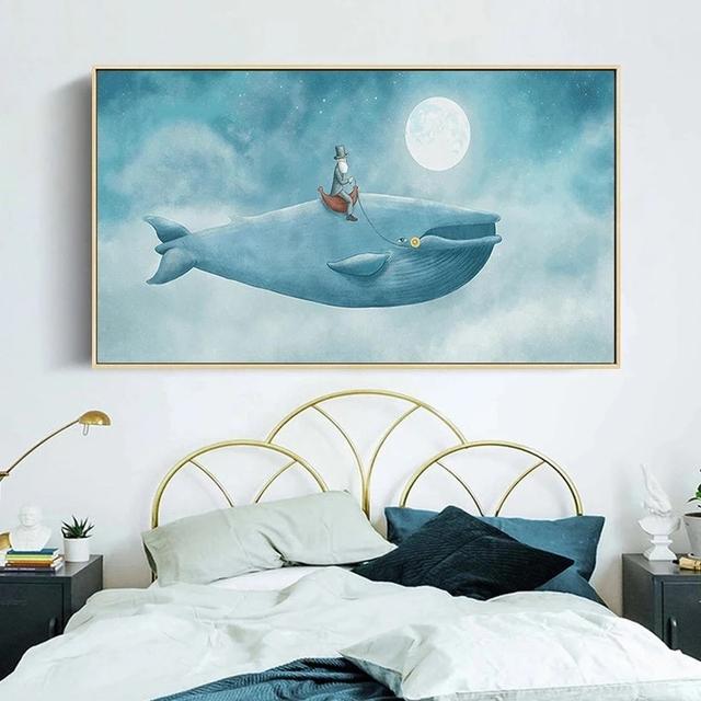 Abstract Animal Watercolor Whale Seascape Canvas Painting Posters and Prints Wall Art Pictures Cuadro Living Room Decor No Frame