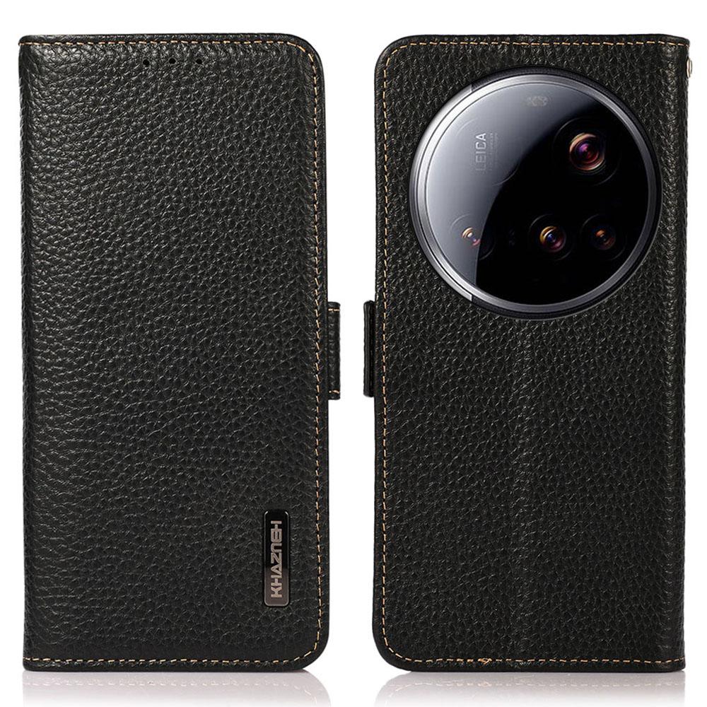 

KHAZNEH для чехла для телефона Xiaomi 15 Ultra Чехол из натуральной коровьей кожи с блокировкой RFID Black