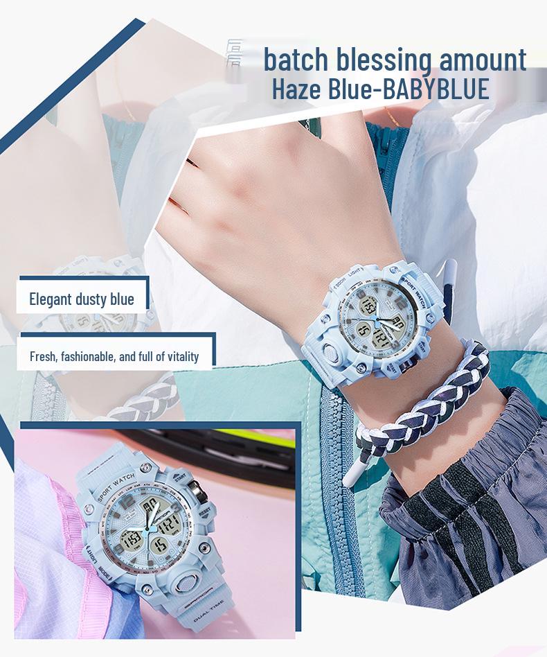 SANDA Women's Trendy LED Dual Display Waterproof Watch with Hourly Chime