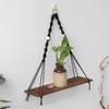 Black WoodenShelf  Hanging Wall Shelves Boho Home Decor Candle Holder Macrame Storage Shelves For Bedroom Bathroom Living Room