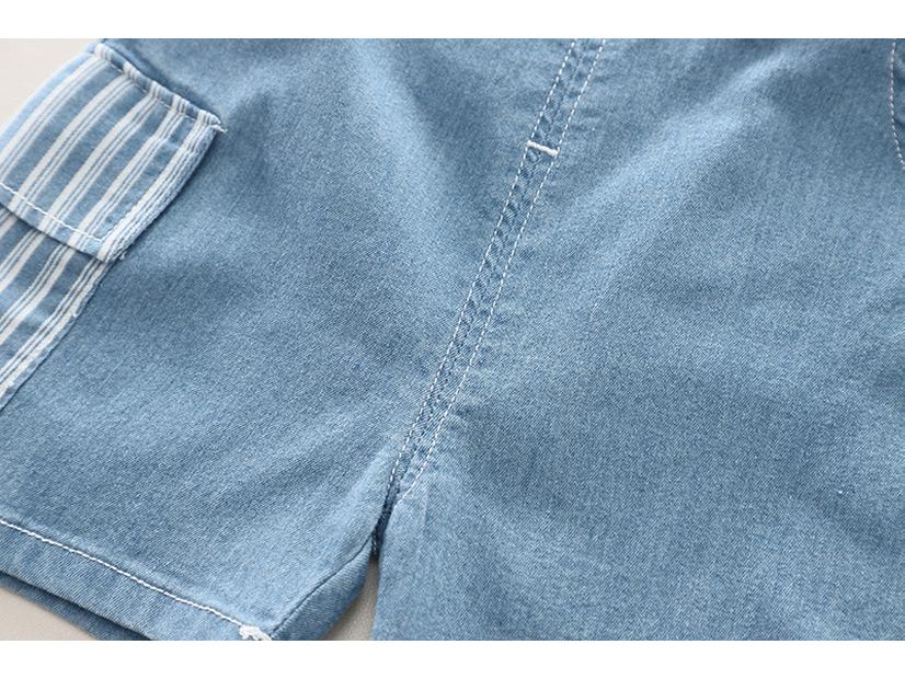 Boys' Vertical Stripe Bear Pocket Short Sleeve Set - Casual Two-Piece Summer Outfit