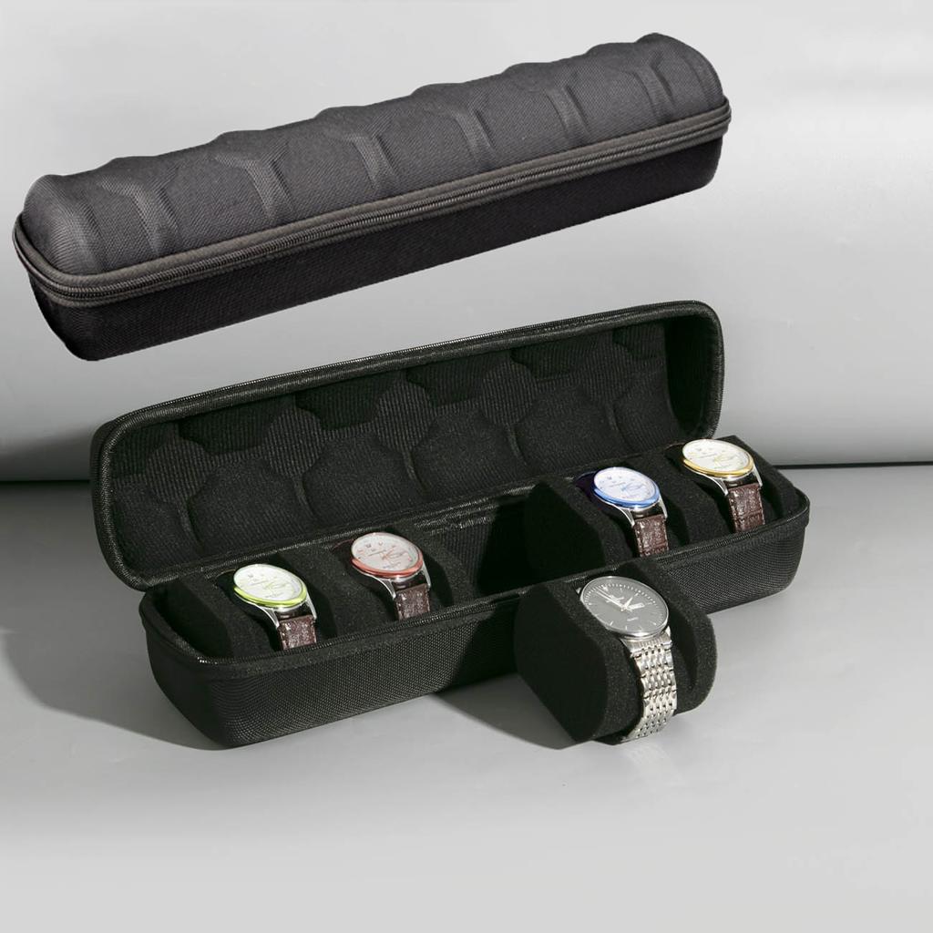 5/6-Slot Watch Case | Hard Shell Travel Organizer with Pillow Insert - Gift Ready (Black),suitable for Smart Watch Storage