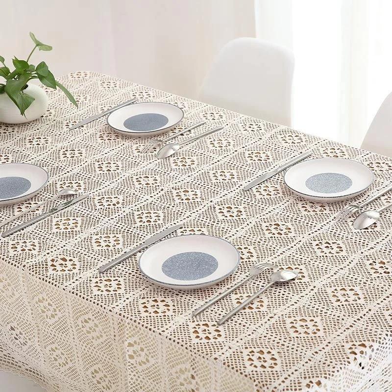 Elegant White Lace Table Cloth Wedding Decor Translucent Table Cover Embroidered Tablecloth Tea Tabl