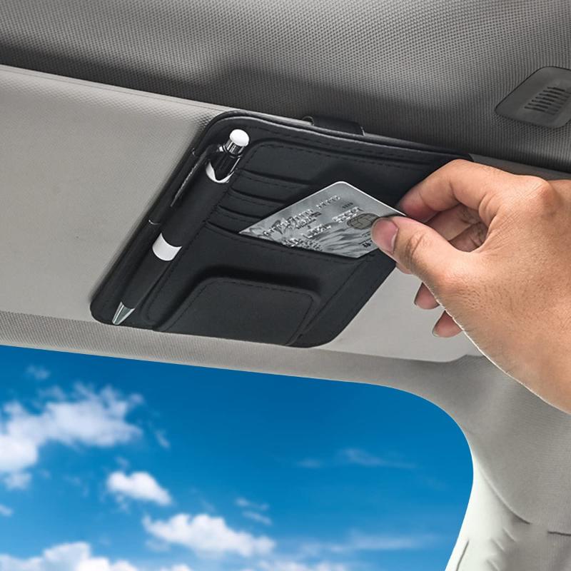 Space-saving PU Leather Car Sun Visor Organizer Multiple Pockets for Cards Glasses Pens Auto Interior Decor