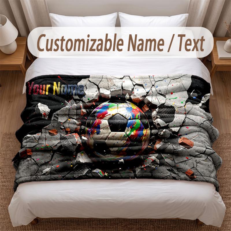 Fußball-Thema Weiche Decke Personalisierter Benutzerdefinierter Name Textdruck Warme Decke Zuhause Sofa Schlafzimmer Dekoration