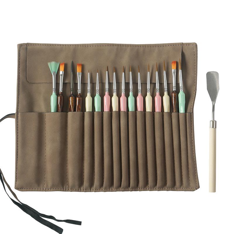 

Набор кистей из 22 штук с деревянными ручками: Нейлоновый ворс, портативный, с текстурой овчины, для гуаши и акрила. Includes Pen Curtain