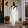 Funny Neighborhood Haunted Decor Luminous Halloween Hanging Swing Ghost with Witch Hat, Remote-controlled Adjustable Swinging for Patio Trees