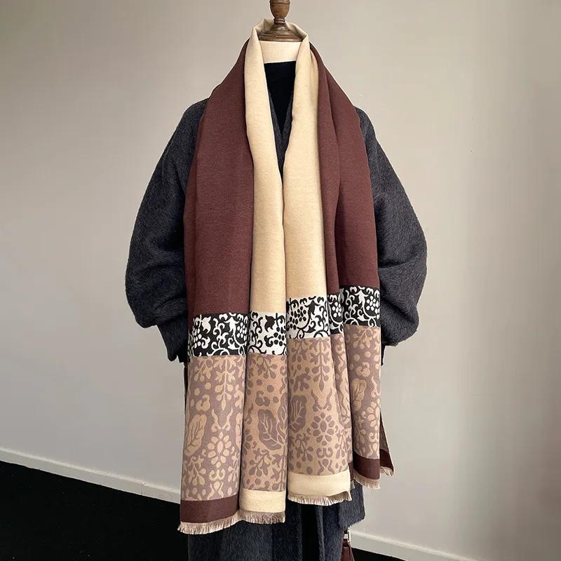 2025 Winter Two-Sided Ethnic Style Cashmere Jacquard Scarves High Quality Women Thicken Wrap Shawl Ladies Wool Pashmina Scarf
