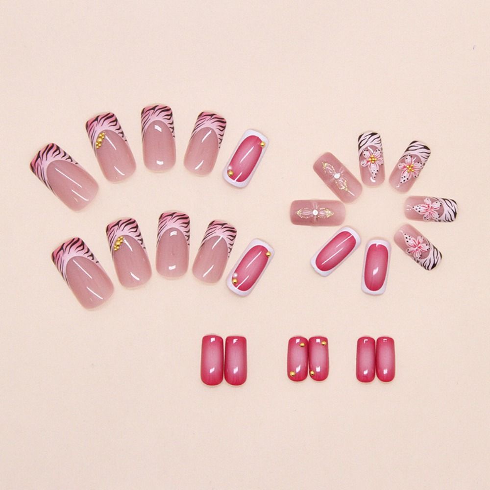 24pcs Long Ballerina Fake Nails Carved Flower Nail Tips Fashion Press On Nails  Women Girls