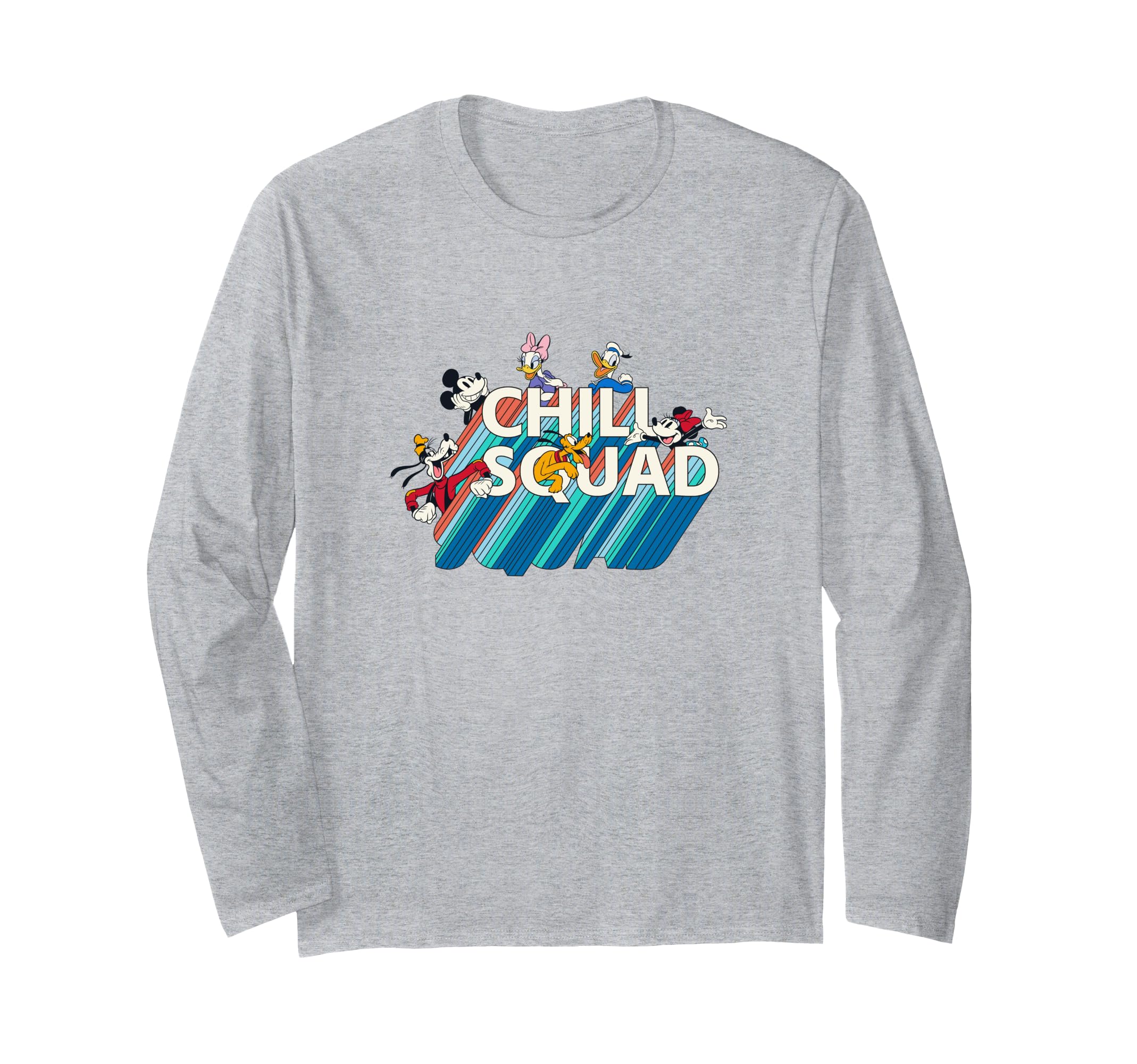 Disney Mickey Friends Rainbow Retro Chill Squad Logo & Long-Sleeve T-Shirt серый