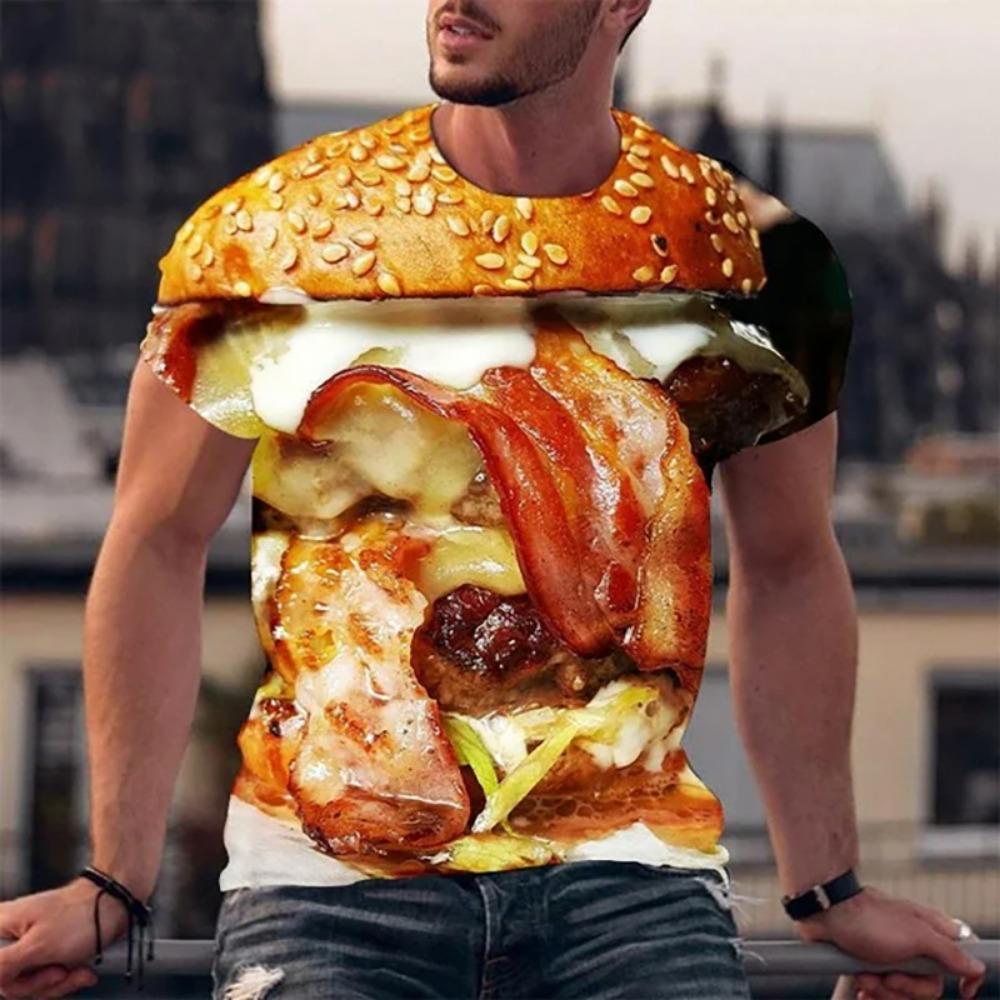 Lustige T-Shirts Hamburger Essen 3D-Druck Streetwear Herrenmode Übergroß Kurzarm T-Shirt Tees Tops Herrenbekleidung