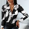 2024 Women Fashion Elegant Scarf Chain Print Button Design Shirt Long Sleeve Patchwork Spring