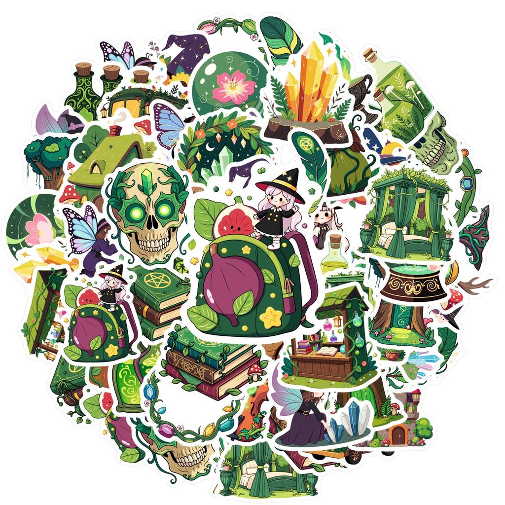 35pcs-50pcs Cartoon Floral Stickers Cute Witch DIY Stickers Sticker Pack For DIY Phone Guitar Laptop Notebook Suitcase Cup DIY