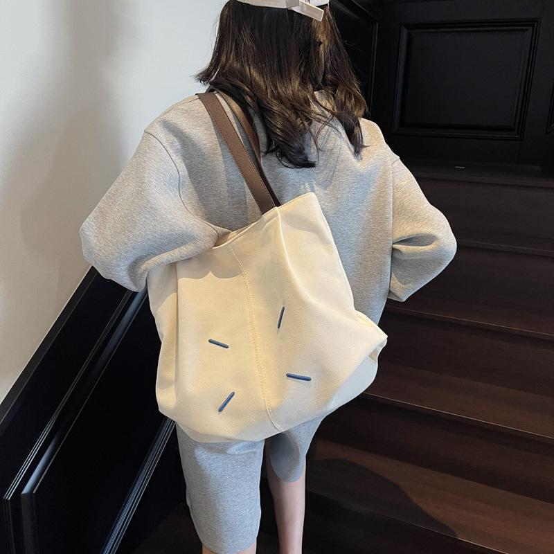 Casual large capacity bag women's fashion shoulder bag simple and versatile canvas tote bag college student class bag commuting