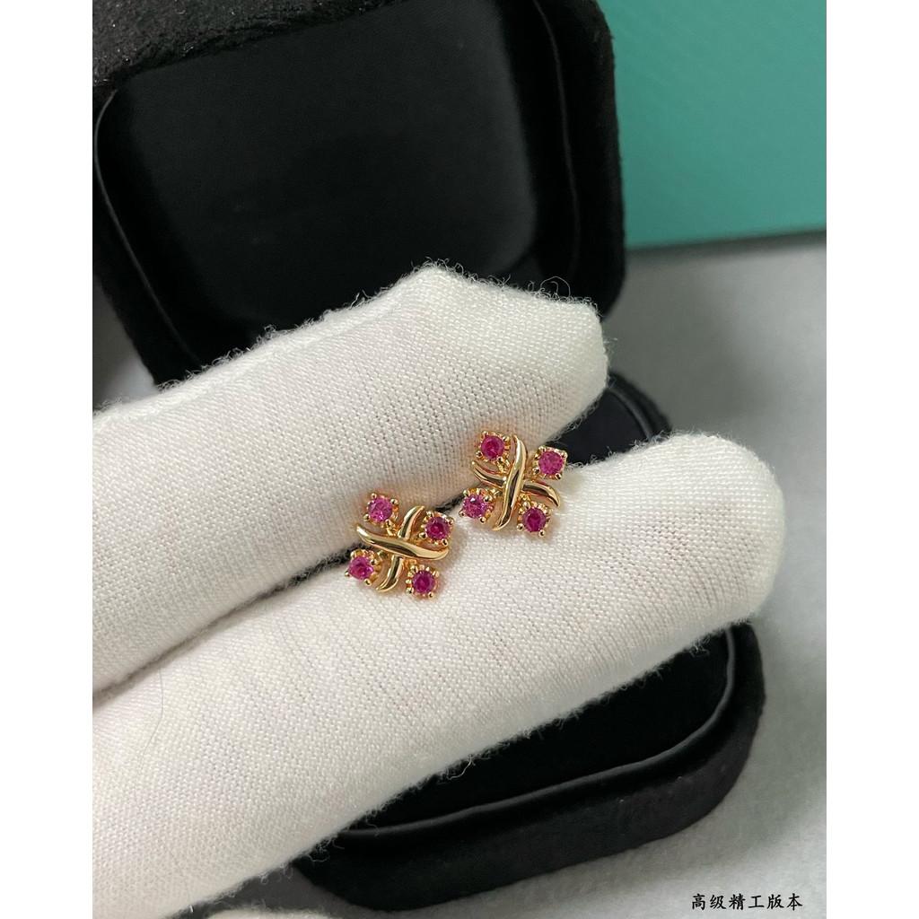 

Classic Cross Color Earrings, Colored Gem s, Non Allergic Electroplating, Thick Gold, Birthday Gift, Daily Wear, Gifts for Men and Women червоний