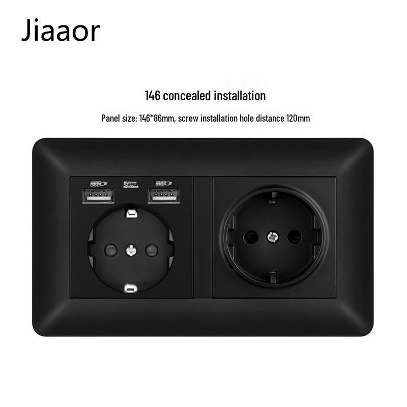 Type 146 Dual USB 16A Two-Gang European Power Socket Panel with German Standard Switch (Concealed)