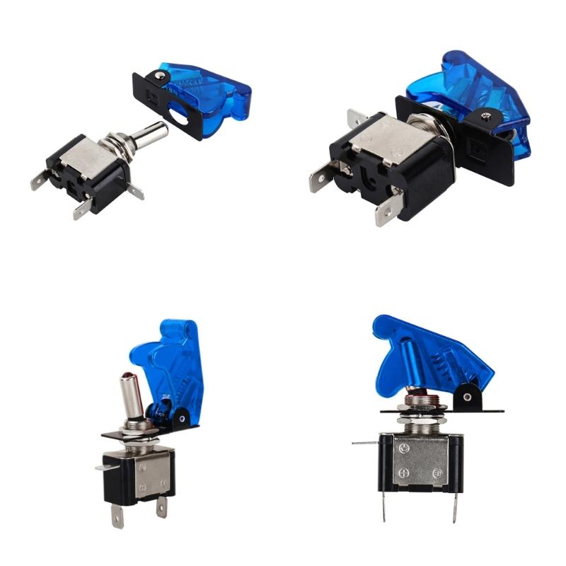 Auto Car Boat Illuminated Led Toggle Switch With Safety Aircraft Flip Up Cover Guard Blue Cover for Racing Automotive