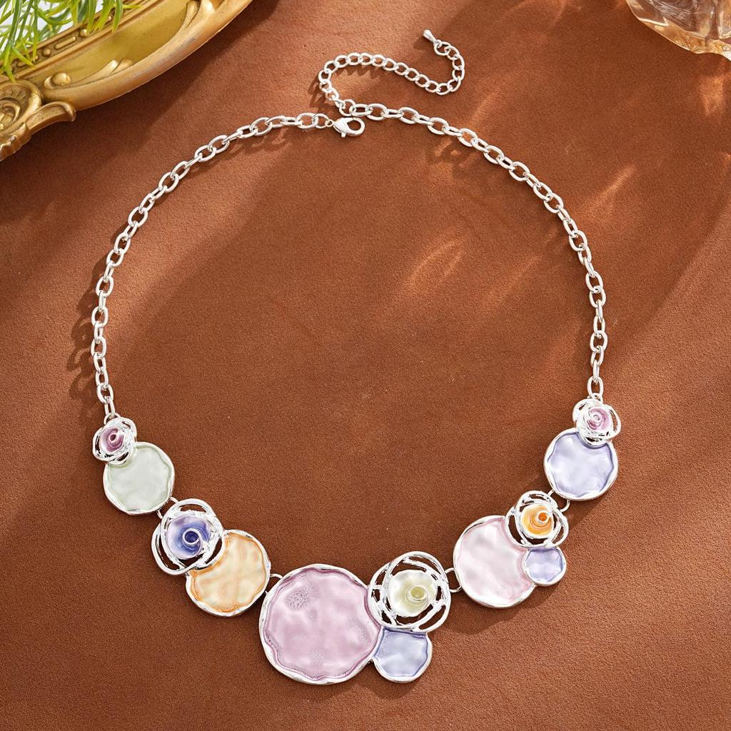Women's European Geometric Flower Necklace: Colorful Oil-Drop Clavicle Chain