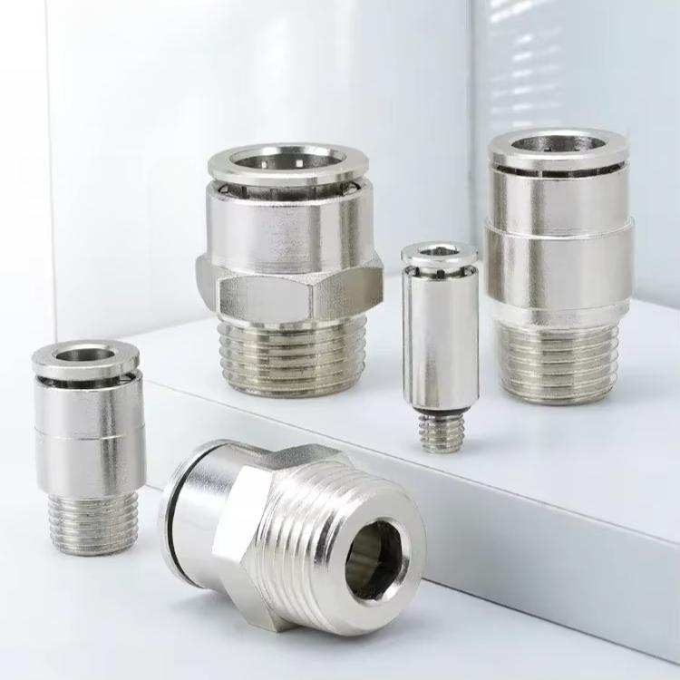PC PL PCF PLF M5 6 1/8" 1/4" 3/8" 1/2" 3/8" BSP Außengewinde 4-16mm Vernickeltes Messing Winkelstück Gerade Steckverbindung Pneumatikfitting