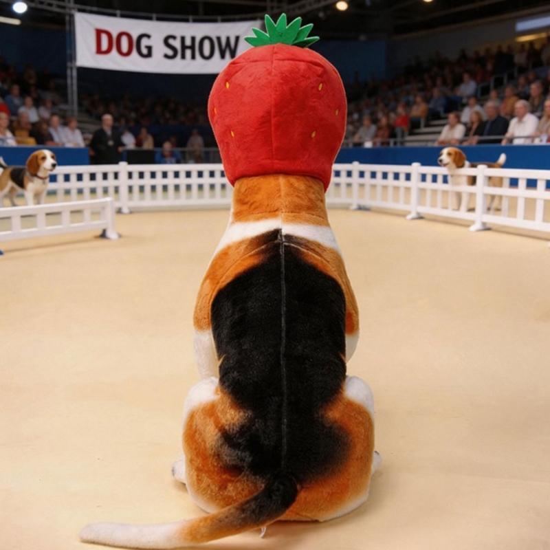 Dog Strawberry Costume Hood Hat, Soft Plush Pet Photo Hat for Halloweens Party Dressingup, Theme Event, and Quick Pullon Costume Styling
