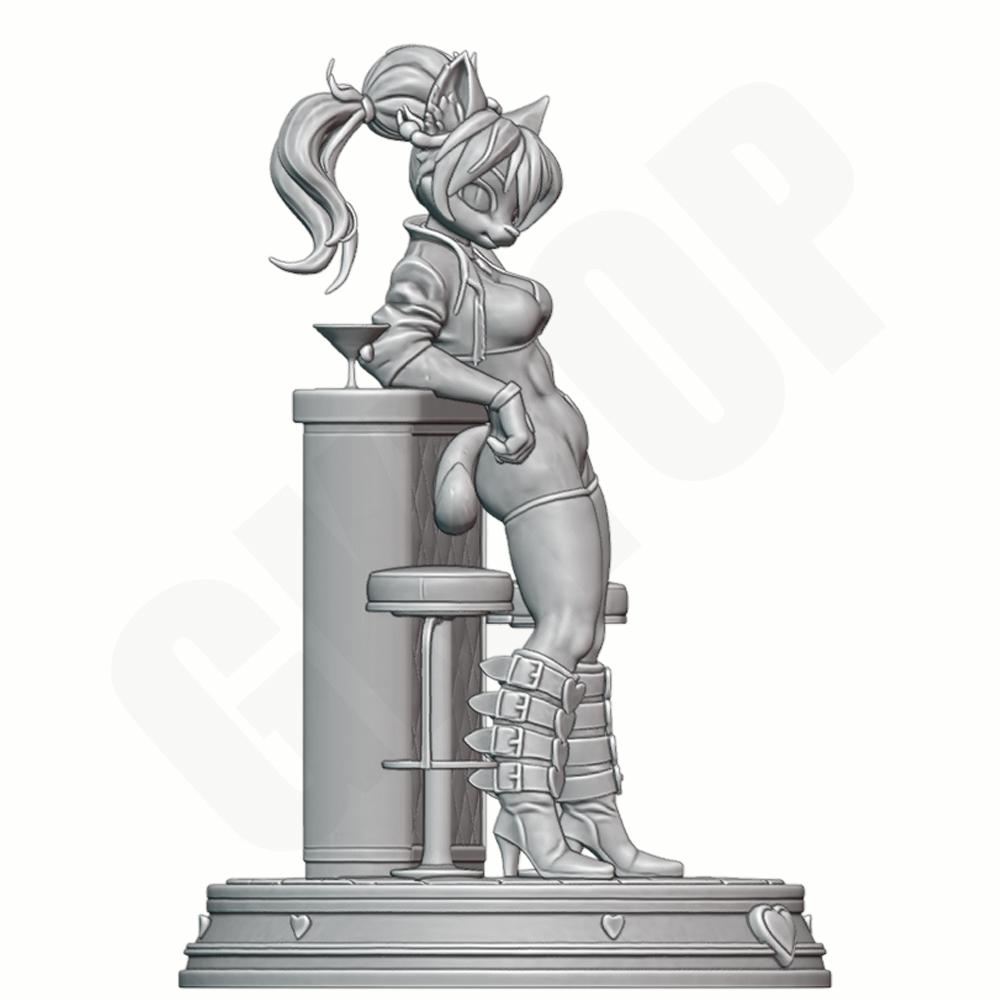 1/24 Furry Wolf Girl At Bar Figurine 3D Printed Gray Resin Waifu Statue Toy Miniature Model Collection Diy Unpainted Whole Model