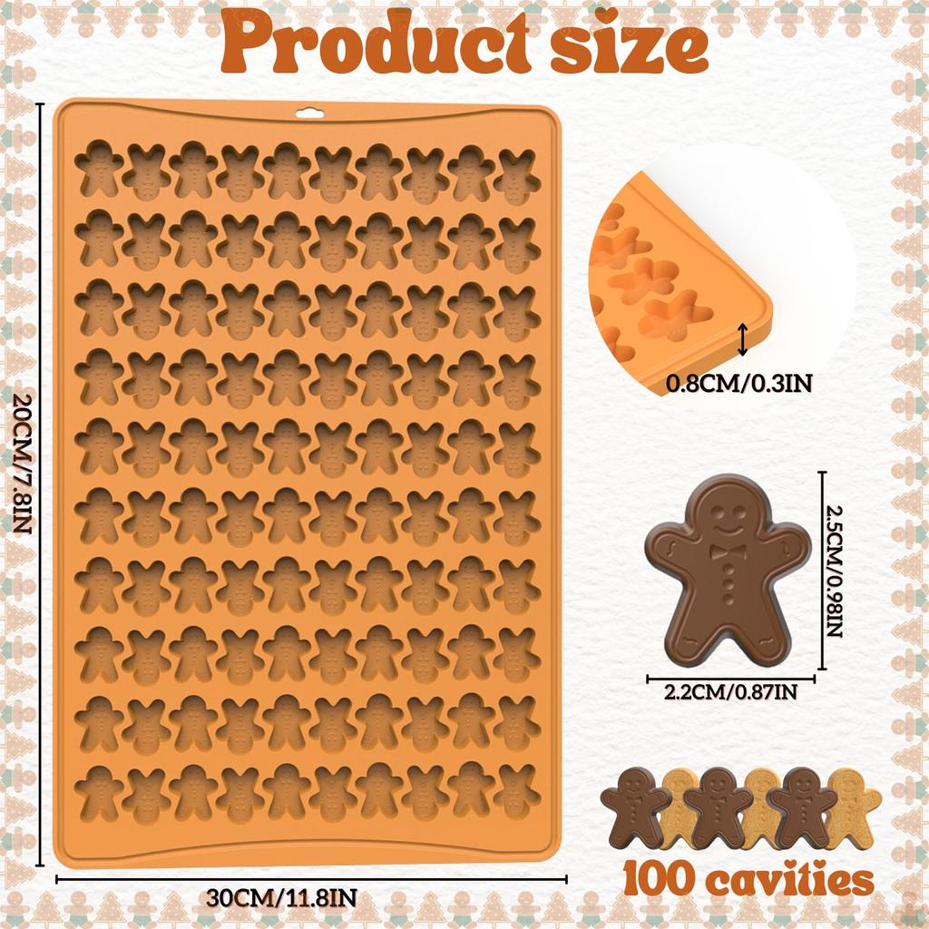 Mini Christmas Mould Silicone Gingerbread Man Moulds Mini Gummy Mould for Baking Cookies Pudding Jelly Dog Biscuit with Scraper