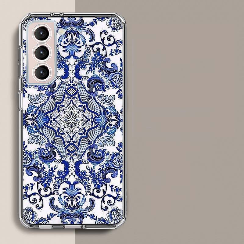 Blue white Porcelain Pattern Phone Case For Samsung Galaxy S25 Edge S24 S23 FE S21 S20 S10 Plus S22 S26 Ultra Cover Clear Cases