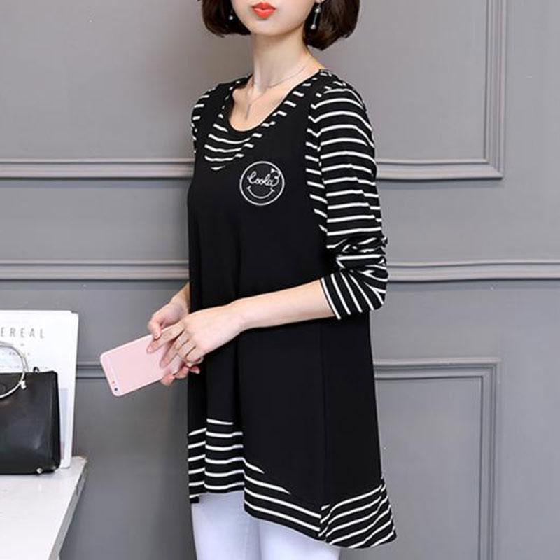 2025 Stilvolle Fake Zweiteiler Gestreifte Pullover Lässig Patchwork Damenbekleidung Koreanisch Locker Frühling Herbst Langarm T-Shirt