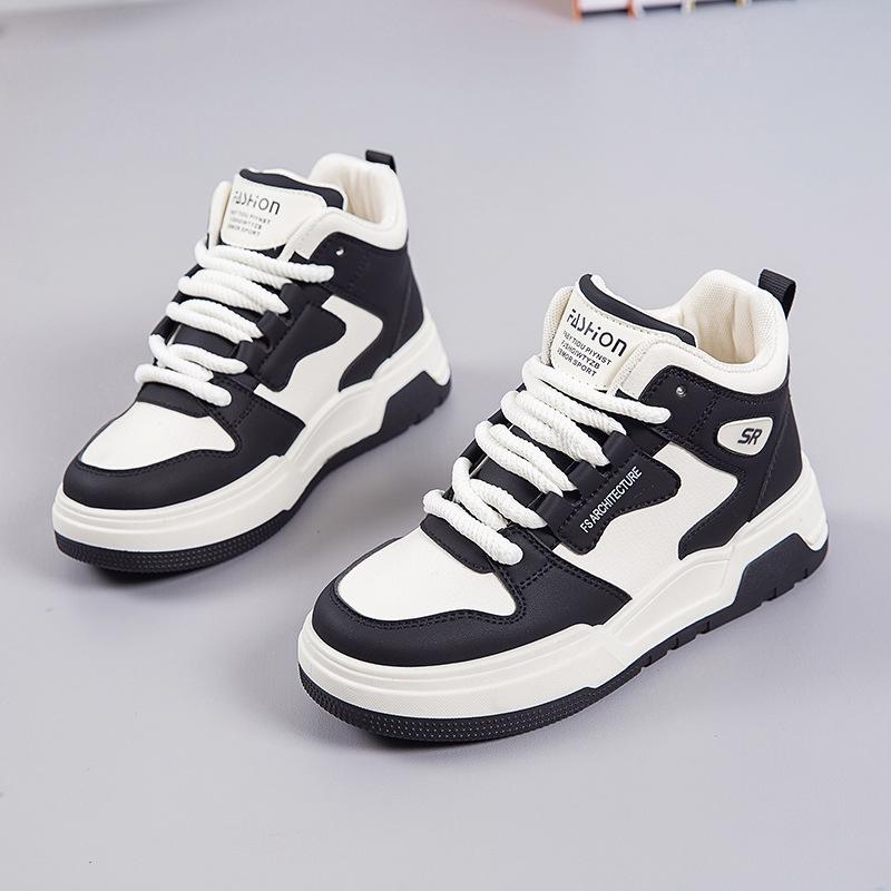 

[Индивидуальные] Высокие туфли женские весна и осень 2024 новые маленькие белые туфли спортивная и повседневная обувь на толстой подошве увеличивающие высоту доски 35 чёрный