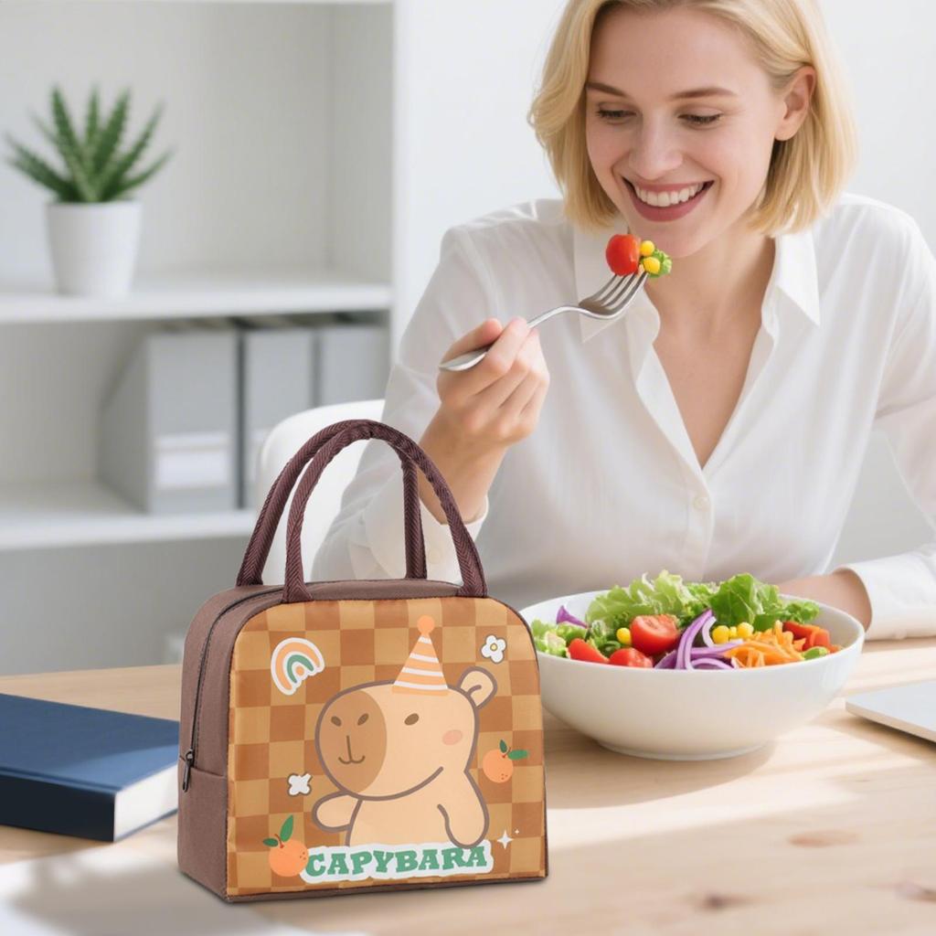 Capybara Lunch Bag Reusable Thermal Lunch Tote Portable Insulated Picnic Bag Waterproof Spill Resistant Lunch Bag for Work