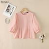 ZANZEA Women Grid Print Casual Round Neck 3/4 Sleeve Blouse
