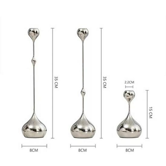 

European Luxury Silver and Gold Teardrop Candlestick Ornament for Home and Restaurant Decor Gold 3-piece Set