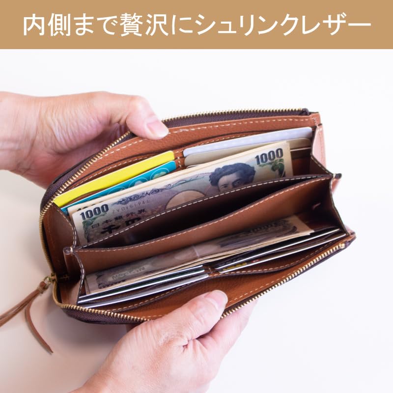 Artigianoworks Long Wallet for Men and Women, Round Zipper, Cowhide Leather, Himeji Leather, Made by YKK, Large Capacity, Card Storage, Red, Aw-05ns