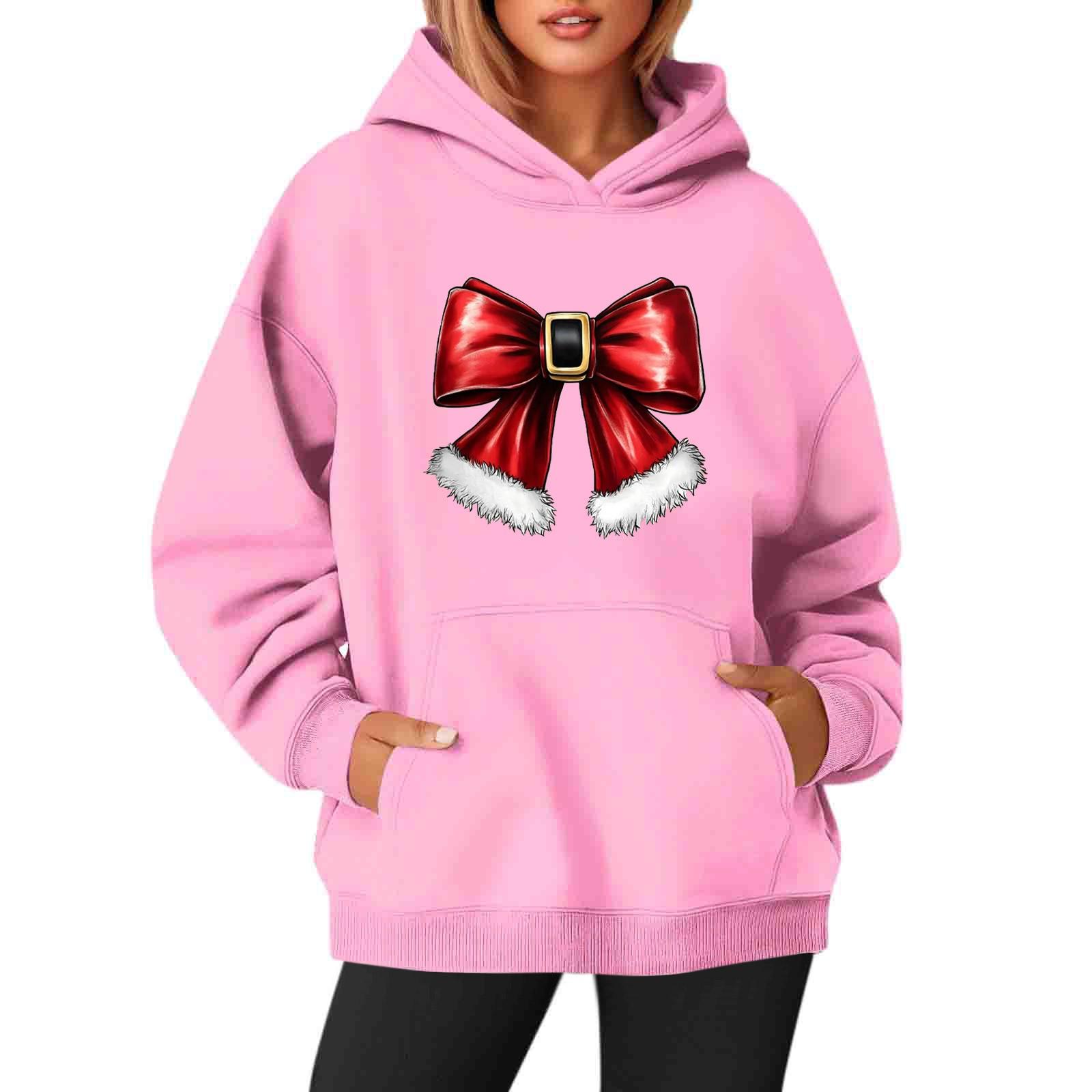 

Женские толстовки с круглым вырезом и длинным рукавом с рождественским принтом, однотонная толстовка с капюшоном M розовый