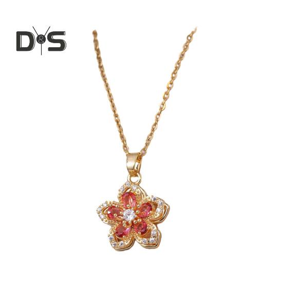 Rotatable Rhinestone Flower Pendant Necklace for Women Titanium Steel Shiny Cubic Zircon Flower Choker Wedding Party Jewelry