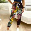 Summer Ladies Abstract Print Sweatpants Loose Fit Drawstring Joggers Elastic Cuff Daily Casual Pants