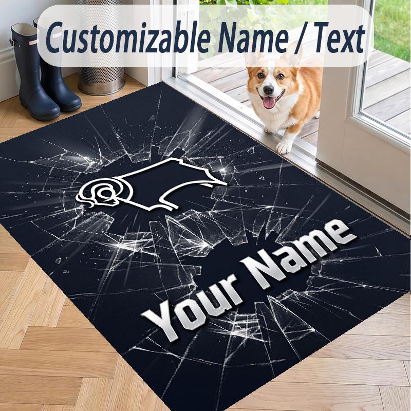 Custom Text Printed Rug Derby County Non Slip Floor Carpet For Home Room Decor